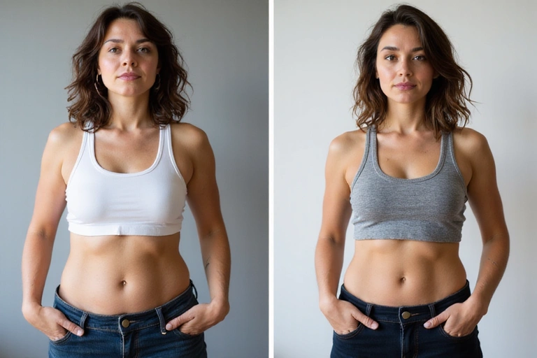 Woman before and after health transformation